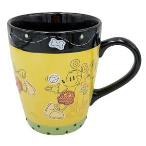 Vtg Fab 5 Disney Store Mickey Mouse Pluto Sketch Art Oversize Coffee‎ Mug Yellow